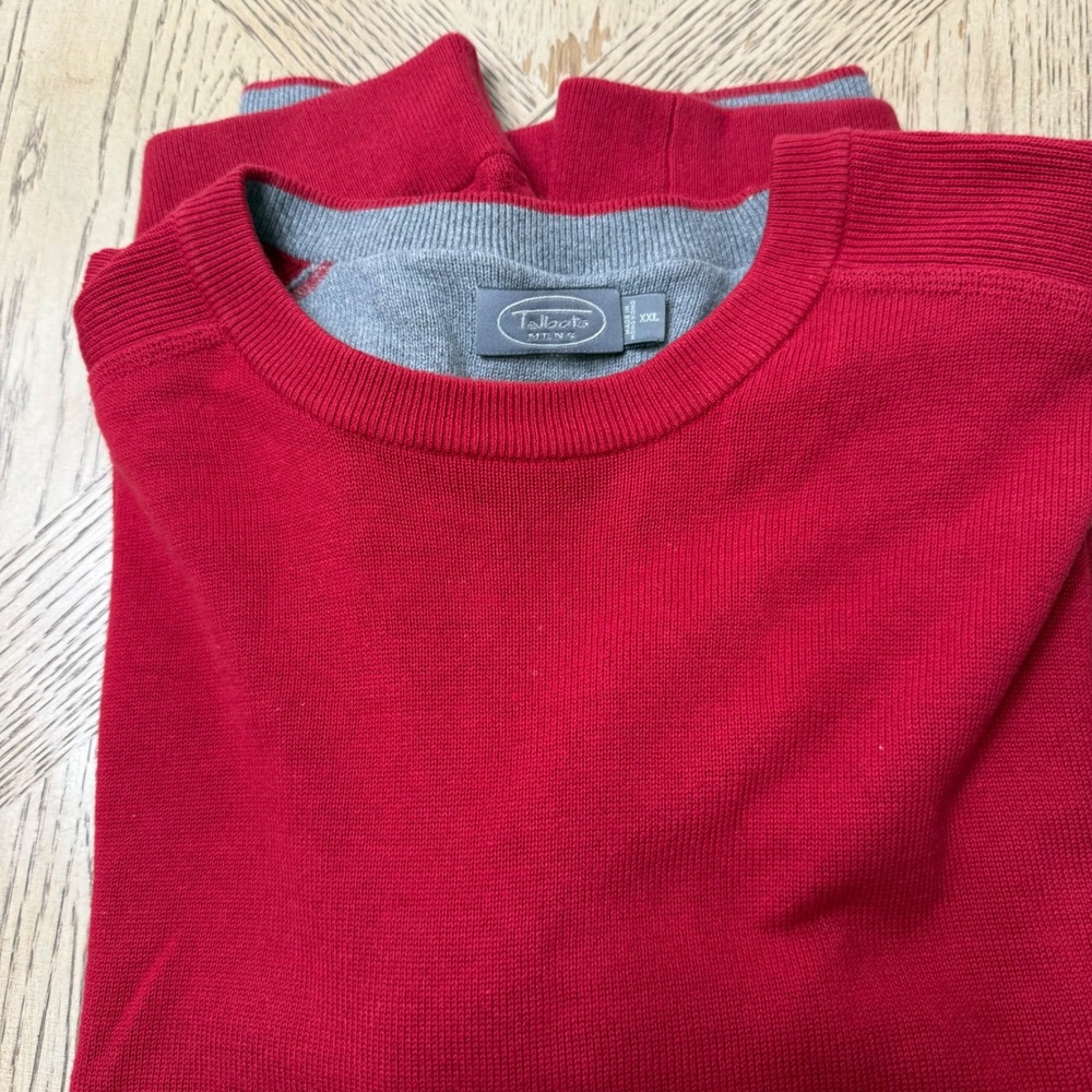 Talbots Mens XXL Red Cotton Long‎ Sleeve Crew Neck Sweater Casual Classic